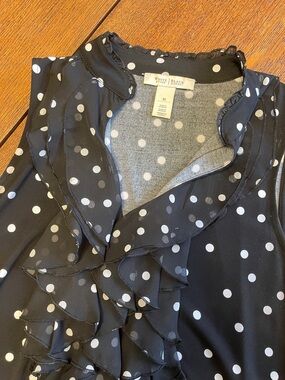 White House Black Market Black and White Polka Dot Ruffle tunic